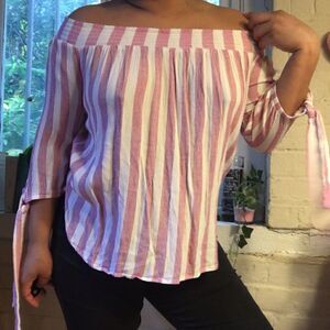 Pink Striped Off The Shoulder Blouse
